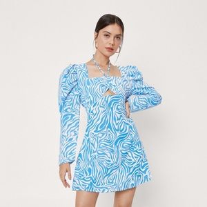 NASTY GAL: Blue Zebra print long sleeve dress